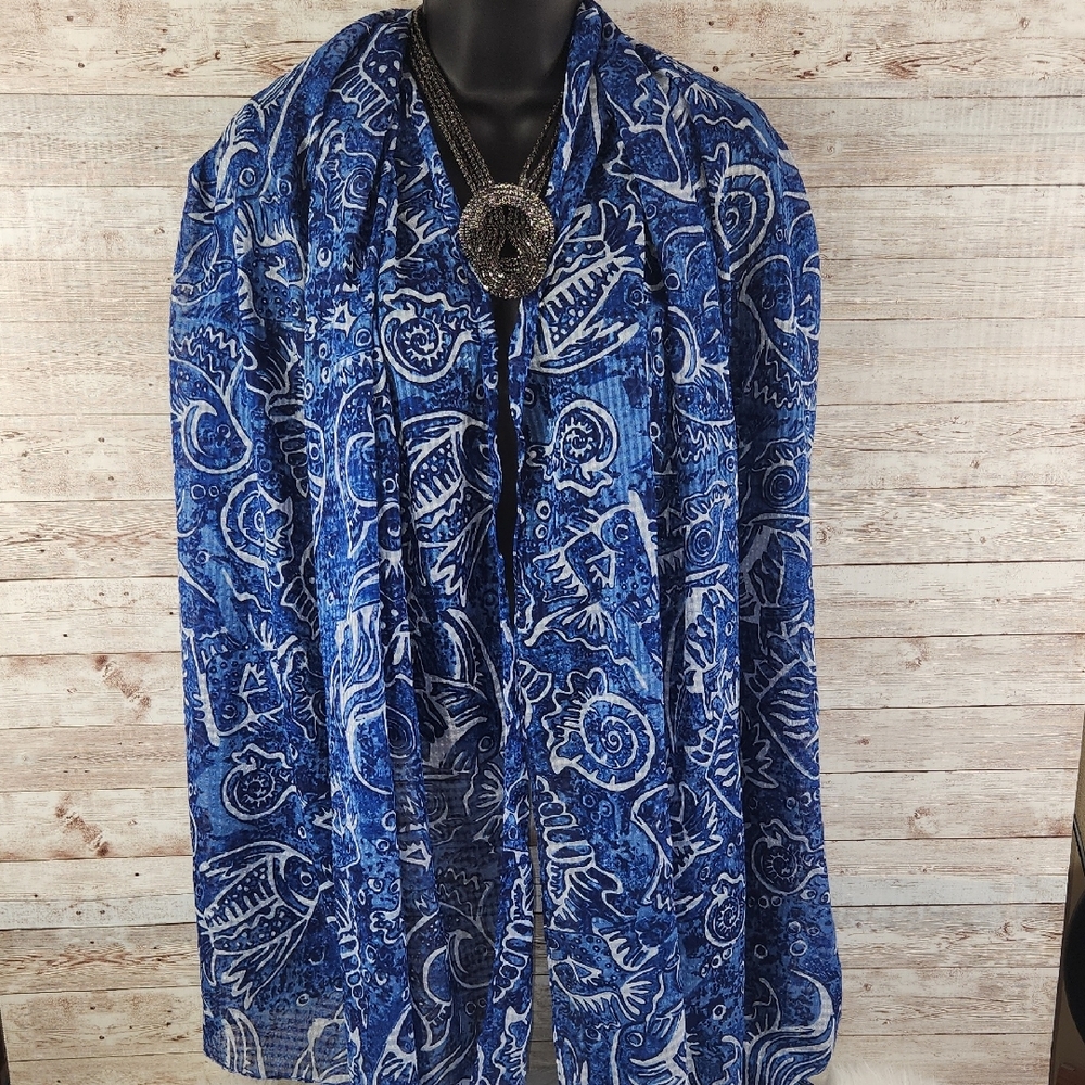 Navy Blue Paisley Wrap Scarf  Sz 78 x 44 - Picture 3 of 5